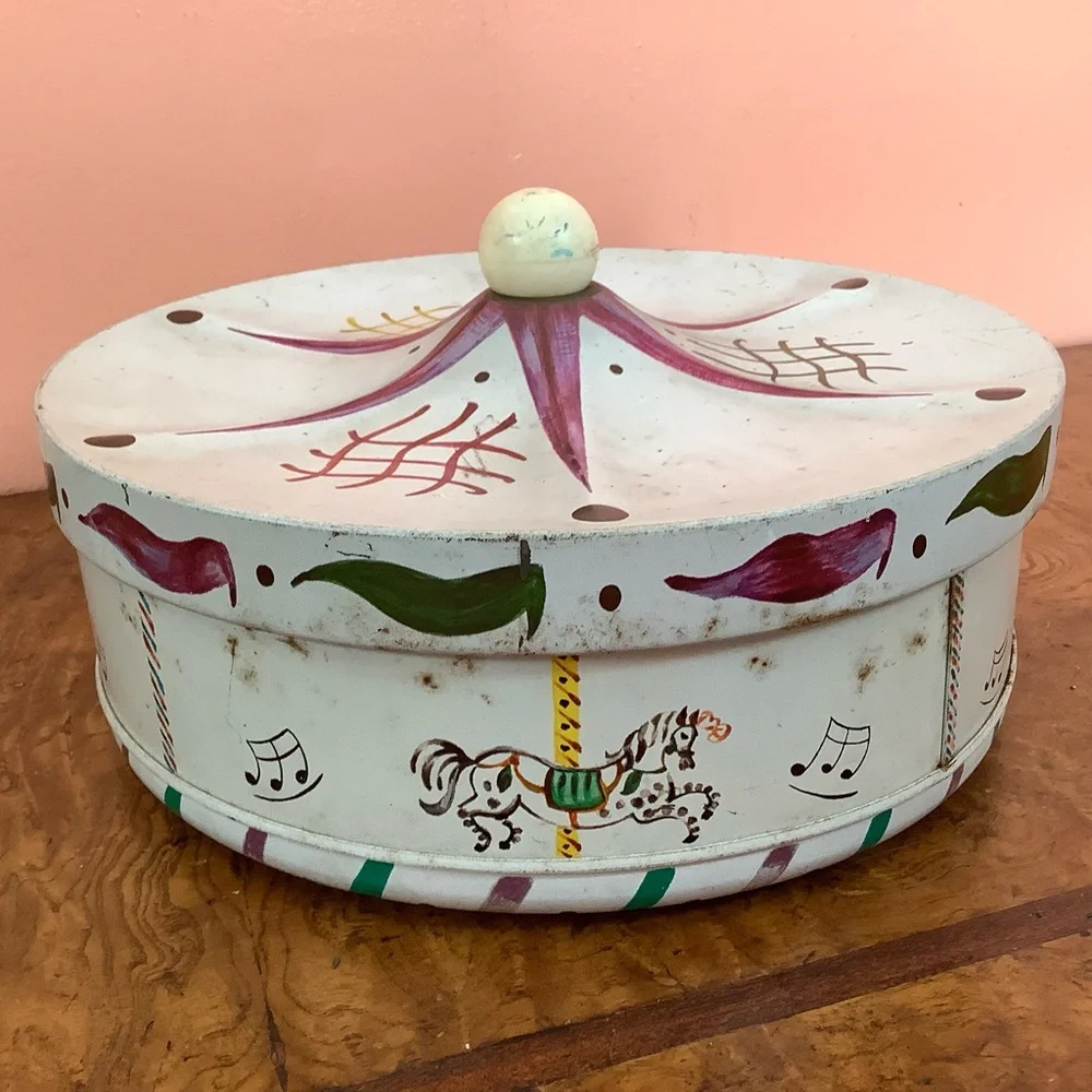 Vintage Carousel Merry Go Round Tin Guildcraft Horses Carnival Tent1 10” X 5.5”